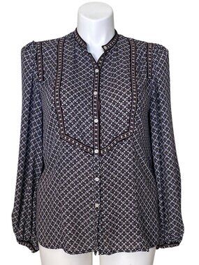 Max Studio Women's Black White Geometric Print Blouse Balloon Sleeves, Size L